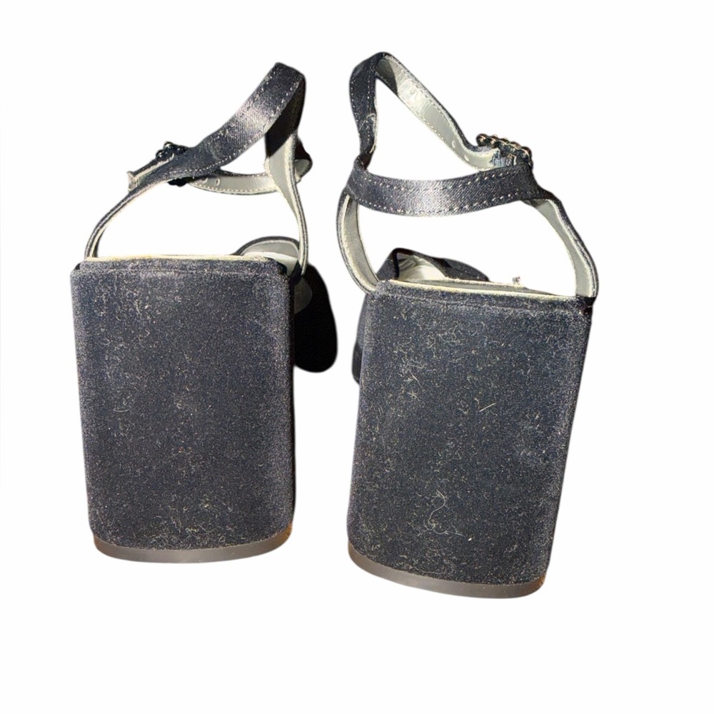 Unlisted•Black Block Heel Velvet Shoes Rhinestone Accent Buckle - Picture 4 of 8